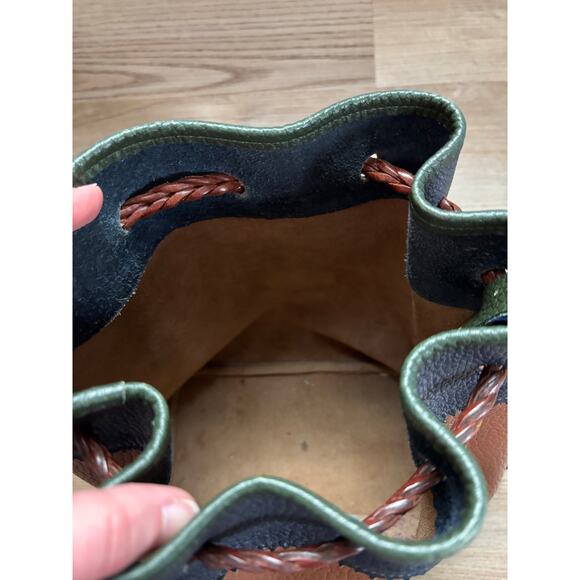 Dooney & Bourke All Weather Leather Drawstring Vintage Purse Tan Green Blue - Picture 11 of 12